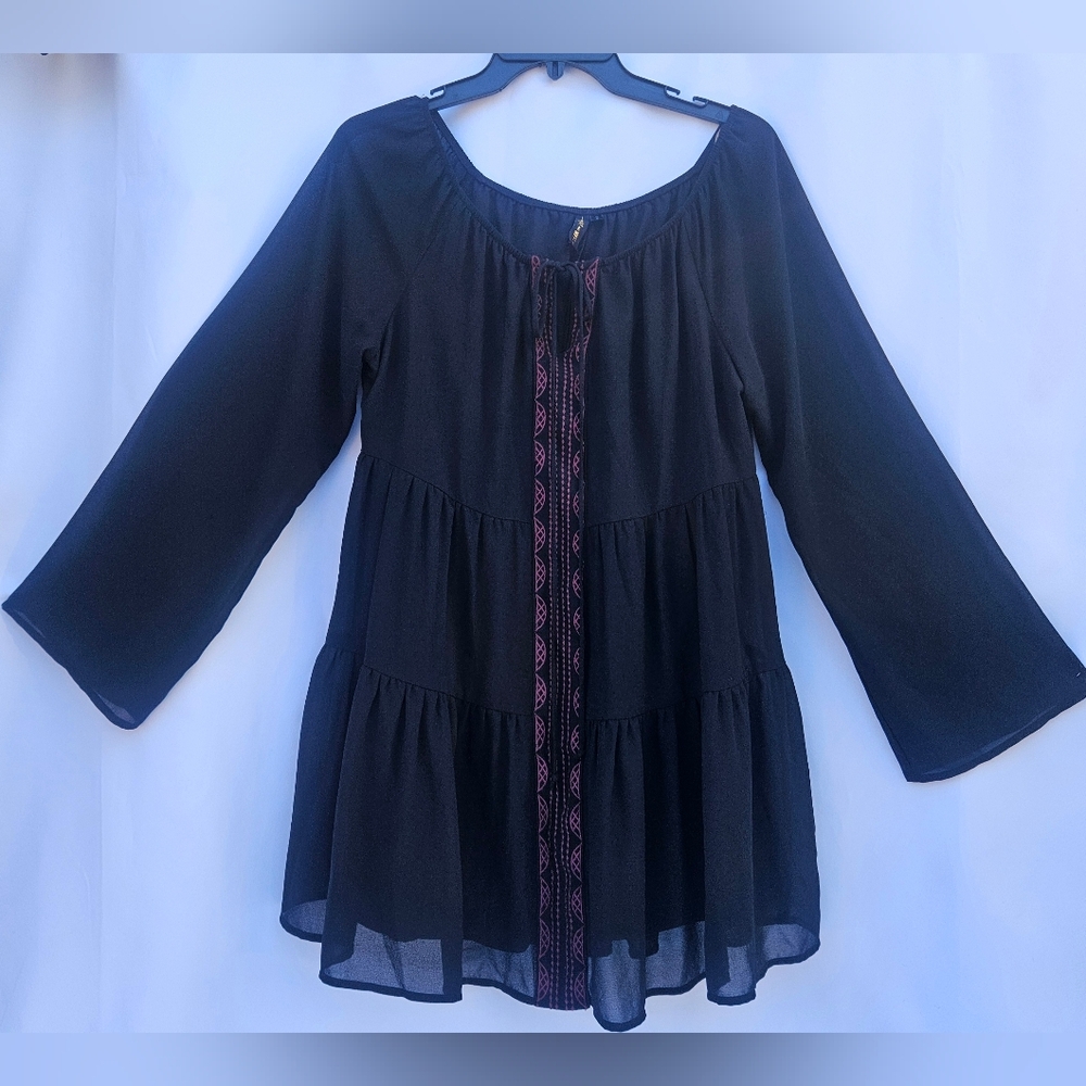 Want And Need Black Mini Dess with Pink Embroidery Accents
